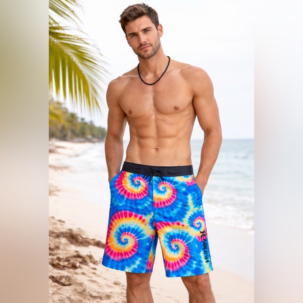 Hurley Board Shorts 20/30 tie dye size big boys 20 NWT colorful vibrant